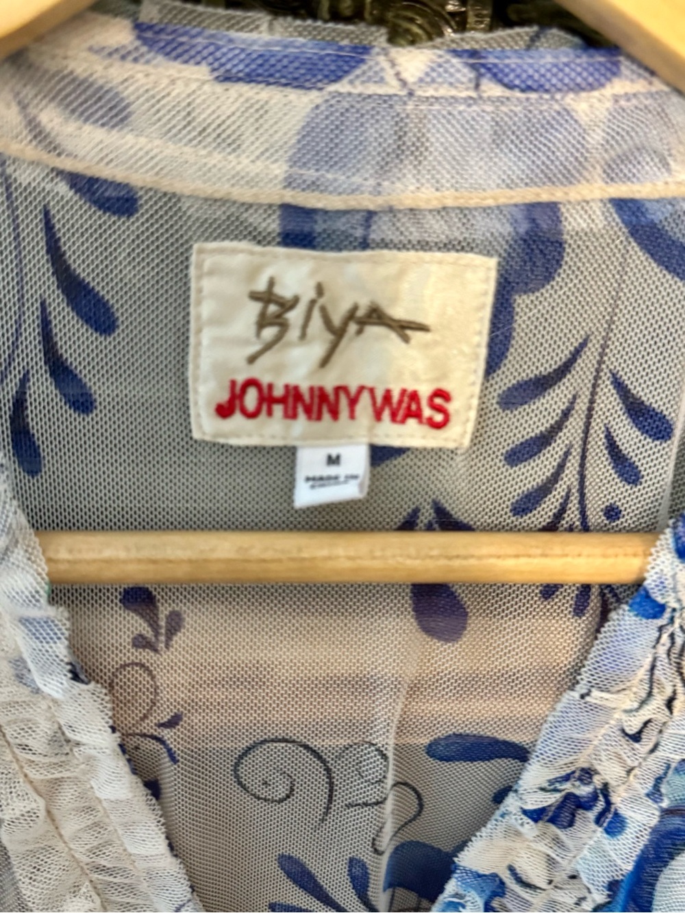 Biya by Johnny Was Embroidered Mesh Midi Dress - Chinoiserie Blue White M - Picture 7 of 7